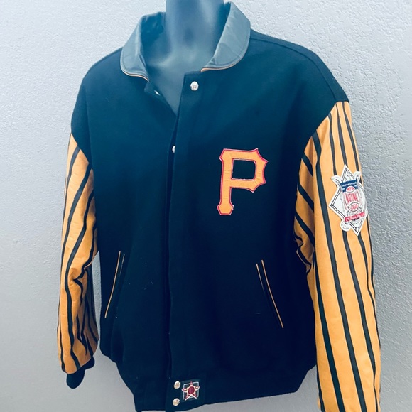 jeff hamilton vintage Pittsburgh Pirates Wool Varsity Jacket striped Leather - Picture 3 of 8